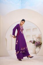 Purple Rayon Fabric Peplum Palazzo Style Cord Set Suit