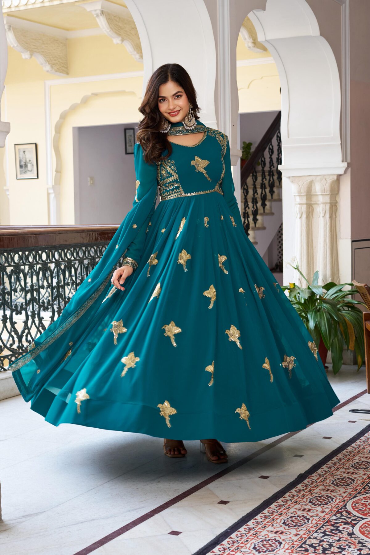 Rama Color Faux Georgette Fabric Thread With Sequence Work Gown