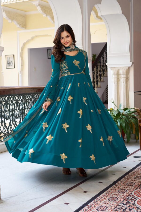 Rama Color Faux Georgette Fabric Thread With Sequence Work Gown