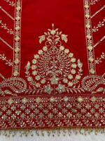 Red Color Chinon Silk Fabric Thread With Sequence Work Sharara Set