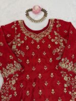 Red Color Chinon Silk Fabric Thread With Sequence Work Sharara Set