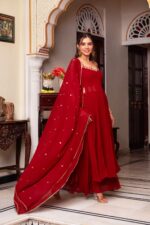 Red Color Faux Georgette Fabric Hand Work With Mirror Work Palazzo Set
