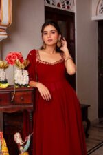 Red Color Faux Georgette Fabric Hand Work With Mirror Work Palazzo Set