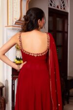 Red Color Faux Georgette Fabric Hand Work With Mirror Work Palazzo Set