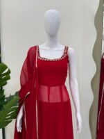 Red Color Faux Georgette Fabric Hand Work With Mirror Work Palazzo Set