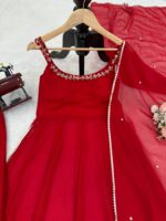Red Color Faux Georgette Fabric Hand Work With Mirror Work Palazzo Set