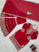 Red Color Faux Georgette Fabric Sequence And Thread With Pearl Work Sharara Set