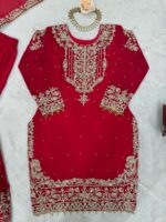 Red Color Faux Georgette Fabric Sequence And Thread With Pearl Work Sharara Set