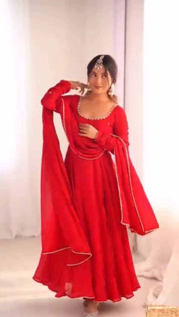 Red Color Faux Georgette Fabric Stone Work Gown