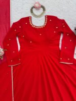 Red Color Faux Georgette Fabric Stone Work Gown