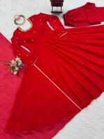 Red Color Faux Georgette Fabric Stone Work Gown