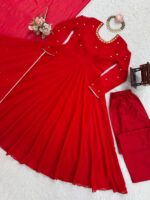 Red Color Faux Georgette Fabric Stone Work Gown