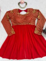 Red Color Faux Georgette Fabric Thread With Sequence Work Sharara Set