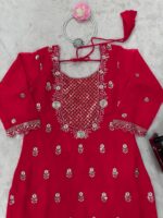 Red Color Faux Georgette Fabric Thread With Sequence Work Sharara Set