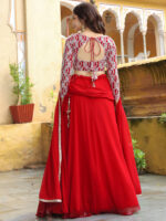Red Color Georgette Fabric Thread With Sequence Embroidery Work Lehenga