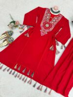 Red Color Rayon Fabric Peplum Style Top Suit