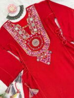 Red Color Rayon Fabric Peplum Style Top Suit