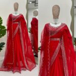Red Color Tabby Silk Fabric Sequence With Pearl Work Karva Chauth Saree