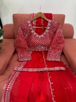 Red Color Tabby Silk Fabric Sequence With Pearl Work Karva Chauth Saree