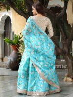 Sky Blue Color Organza Fabric Floral Print Thread With Sequence Work Lehenga