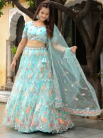 Sky Blue Color Soft Net Fabric Sequence With Thread Embroidery Work Lehenga