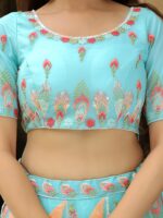 Sky Blue Color Soft Net Fabric Sequence With Thread Embroidery Work Lehenga