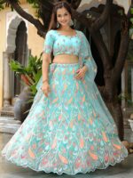 Sky Blue Color Soft Net Fabric Sequence With Thread Embroidery Work Lehenga