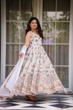 White Color Faux Georgette Fabric Thread With Sequence Work Suit