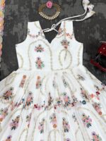 White Color Faux Georgette Fabric Thread With Sequence Work Suit