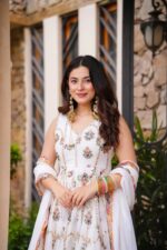 White Color Faux Georgette Fabric Thread With Sequence Work Suit