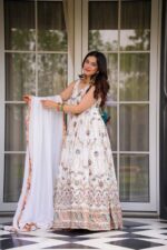 White Color Faux Georgette Fabric Thread With Sequence Work Suit