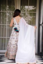 White Color Faux Georgette Fabric Thread With Sequence Work Suit