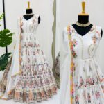 White Color Faux Georgette Fabric Thread With Sequence Work Suit