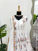 White Color Faux Georgette Fabric Thread With Sequence Work Suit