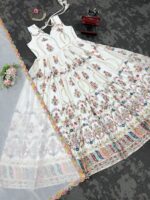 White Color Faux Georgette Fabric Thread With Sequence Work Suit
