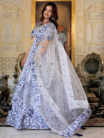 White Color Satin Fabric Sequence Embroidery Work Lehenga