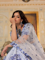 White Color Satin Fabric Sequence Embroidery Work Lehenga