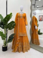 Yellow Color Faux Georgette Fabric Thread With Sequence Work Sharara Set