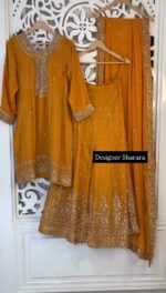 Yellow Color Faux Georgette Fabric Thread With Sequence Work Sharara Set