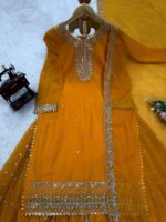 Yellow Color Faux Georgette Fabric Thread With Sequence Work Sharara Set