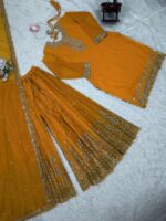 Yellow Color Faux Georgette Fabric Thread With Sequence Work Sharara Set