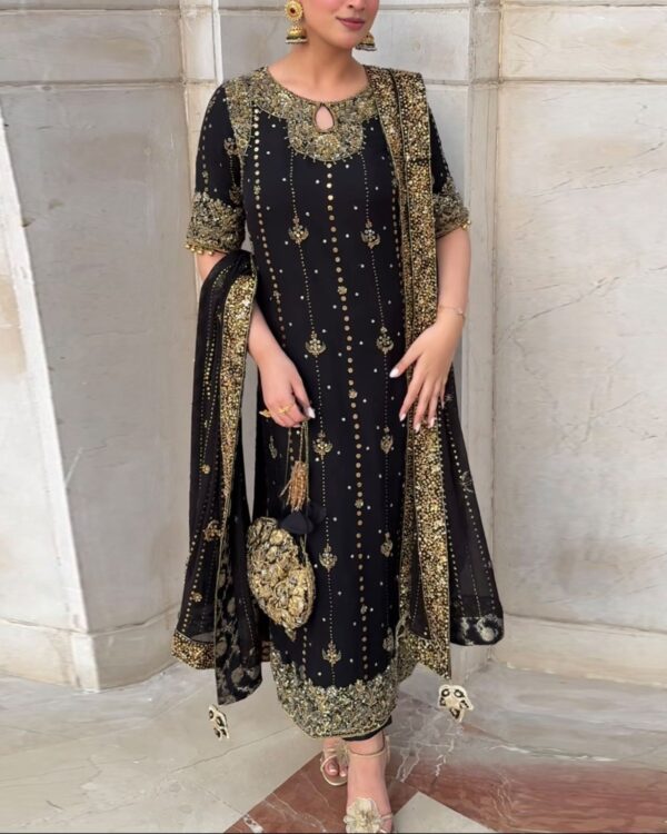 Black Color Faux Georgette Fabric Sequence Work Suit