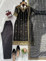 Black Color Faux Georgette Fabric Sequence Work Suit