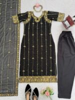 Black Color Faux Georgette Fabric Sequence Work Suit