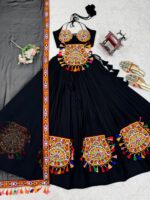 Black Color Heavy Rayon Fabric Gamthi Thread With Mirror Work Navratri Lehenga-FDVKDSP51BLACK (11) Black Color Heavy Rayon Fabric Gamthi Thread With Mirror Work Navratri Lehenga