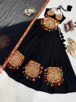 Black Color Heavy Rayon Fabric Gamthi Thread With Mirror Work Navratri Lehenga-FDVKDSP51BLACK (12) Black Color Heavy Rayon Fabric Gamthi Thread With Mirror Work Navratri Lehenga