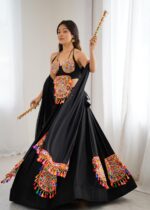 Black Color Heavy Rayon Fabric Gamthi Thread With Mirror Work Navratri Lehenga-FDVKDSP51BLACK (2) Black Color Heavy Rayon Fabric Gamthi Thread With Mirror Work Navratri Lehenga