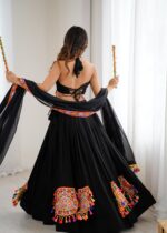 Black Color Heavy Rayon Fabric Gamthi Thread With Mirror Work Navratri Lehenga-FDVKDSP51BLACK (8) Black Color Heavy Rayon Fabric Gamthi Thread With Mirror Work Navratri Lehenga