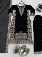 Black Faux Georgette Fabric Palazzo Set With Pearl Work