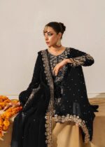 Black Faux Georgette Fabric Palazzo Set With Pearl Work